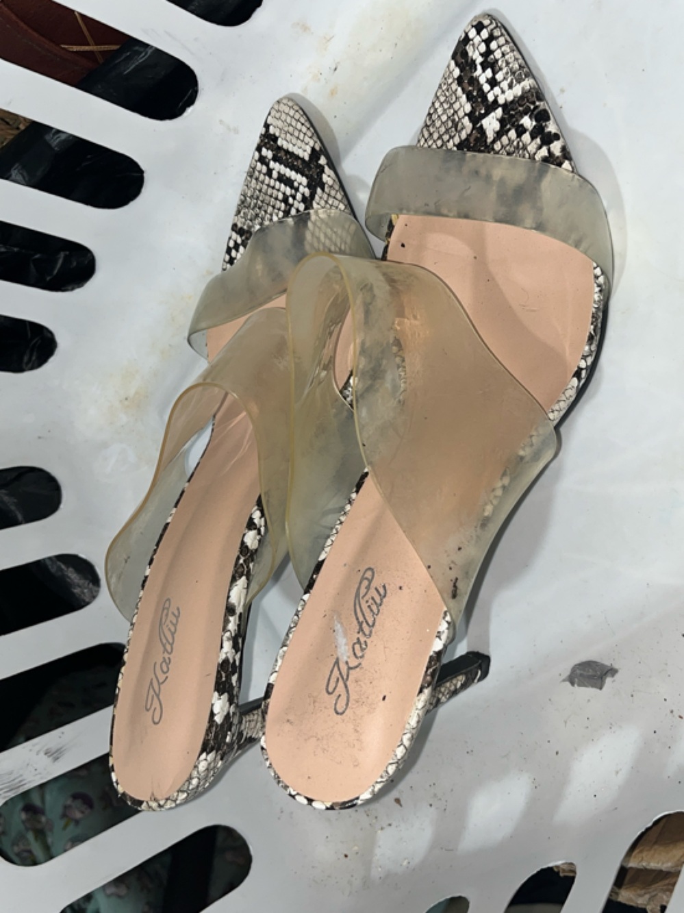 Katin Clear PVC Snake-Print Pointed Toe Mules - Clear/Black